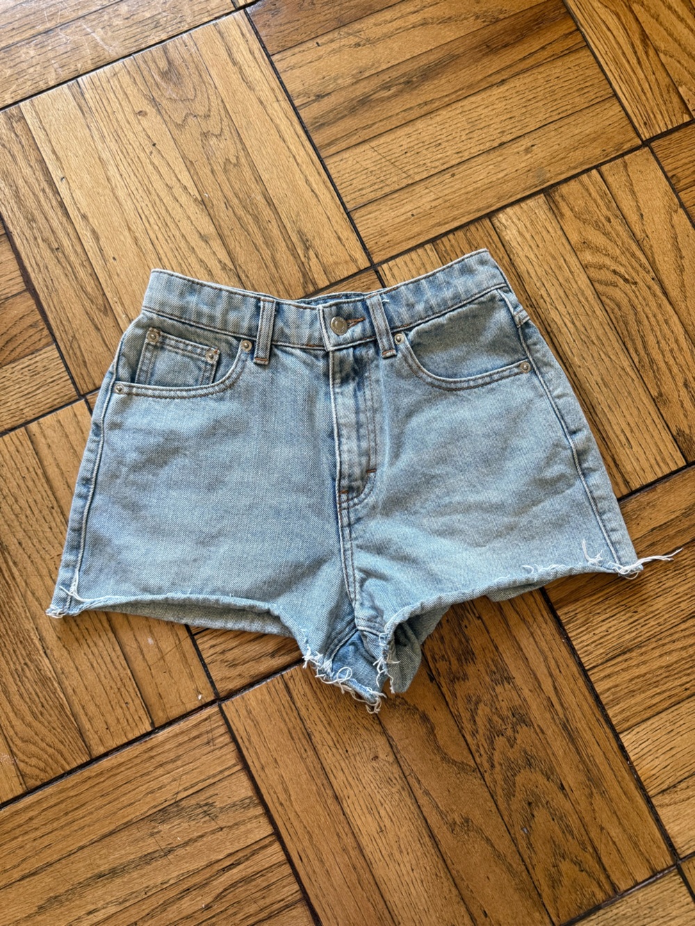 Top Shop Light Blue Denim Women's High-Rise Cutoff Shorts